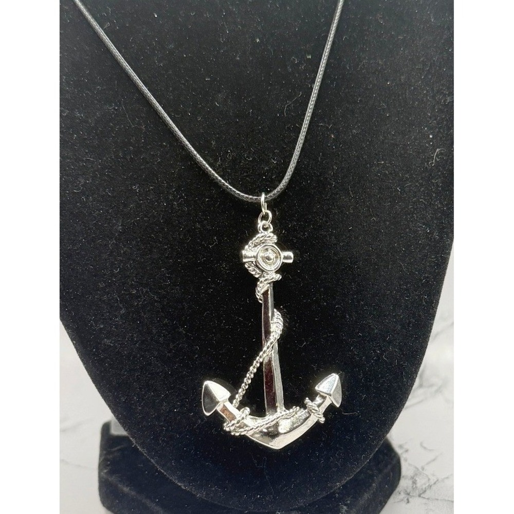 Anchor Pendant Necklace Silver Tone Nautical Rope Maritime‎ Sailor Fisherman 22"